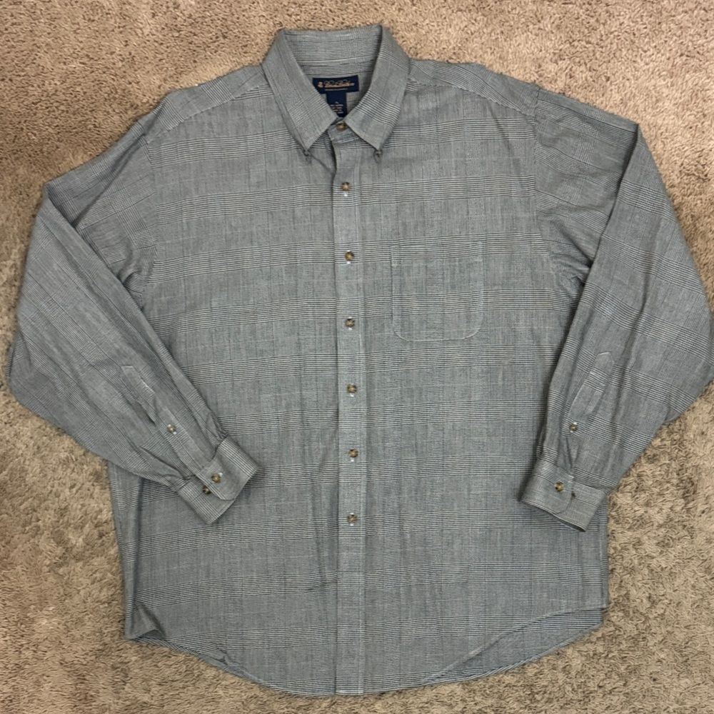 Brooks Brother Men's Gray Houndstooth Flannel Button-Up Shirt size XL Classic